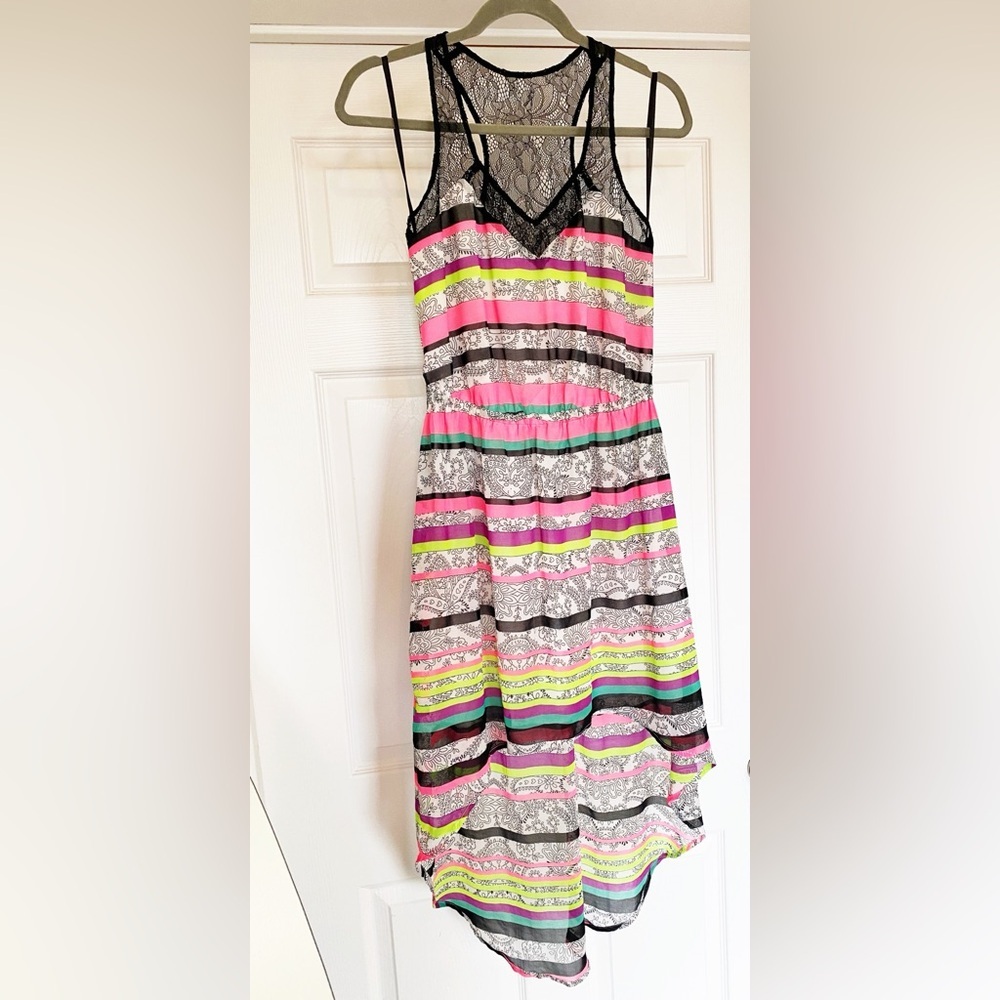 EUC bebe Multicolor Striped Lace Dress in Size Medium
